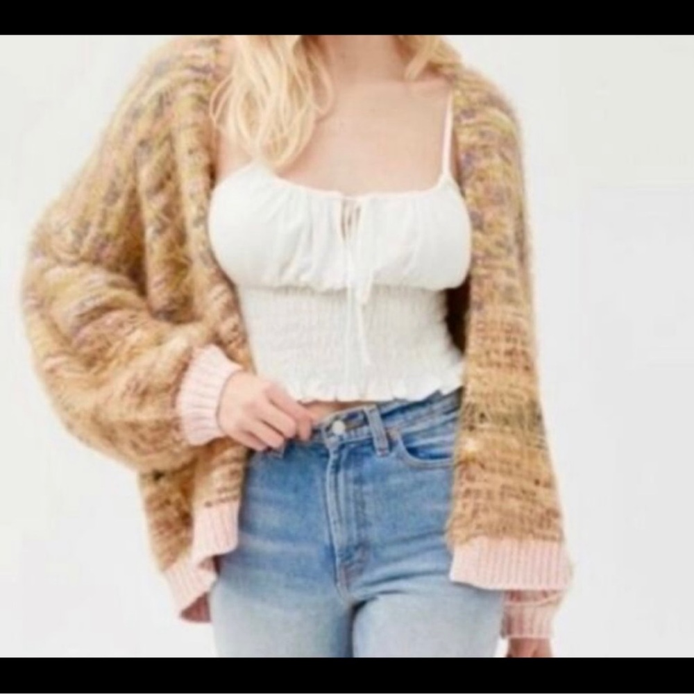 Women UO X Kimchi Blue Fuzzy SpaceDye Cardigan Sweater Small Multicolor